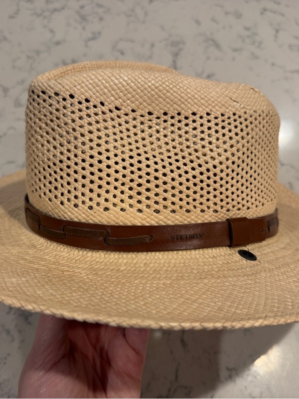 Stetson Natural Straw Hat with Leather Band - Picture 2 of 8